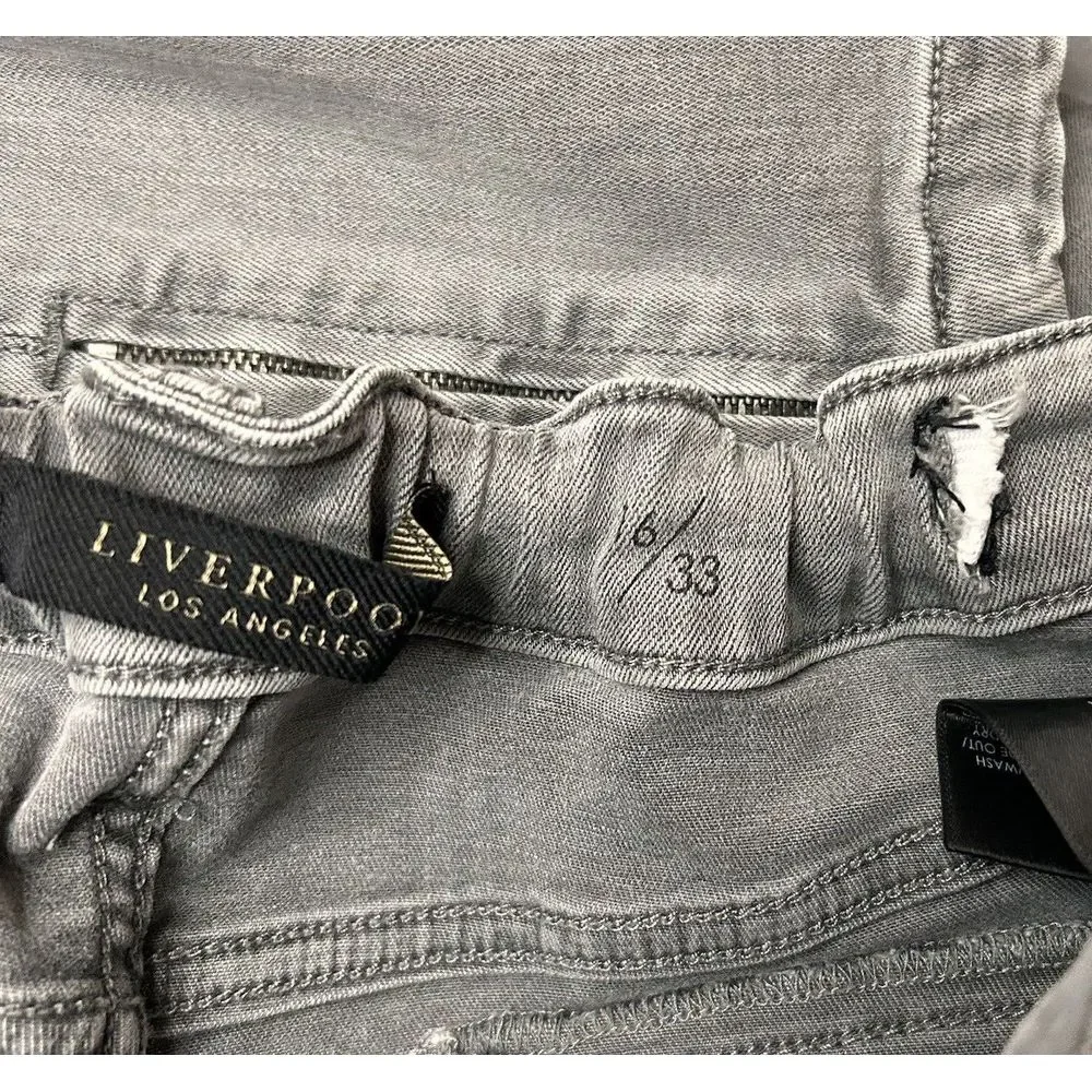 Liverpool Jeans Womens 16/33 Gray Wash Crop Cargo‎ Stretch Mid Rise Zip Ankle